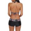 imageWomens Sporty Two Piece Swimsuits Halter Push Up Bathing Suits Athletic Swimwear for WomenPink Black Stripe