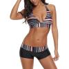 imageWomens Sporty Two Piece Swimsuits Halter Push Up Bathing Suits Athletic Swimwear for WomenPink Black Stripe