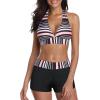imageWomens Sporty Two Piece Swimsuits Halter Push Up Bathing Suits Athletic Swimwear for WomenPink Black Stripe