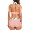 imageWomens Sporty Two Piece Swimsuits Halter Push Up Bathing Suits Athletic Swimwear for WomenPink Print