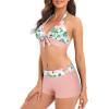 imageWomens Sporty Two Piece Swimsuits Halter Push Up Bathing Suits Athletic Swimwear for WomenPink Print