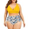 imageAmerican Trends Womens Plus Size Bikini Two Piece Swimsuits Tummy Control Bathing Suits High Waisted Bikini SwimwearYellow Print
