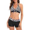 imageWomens Sporty Two Piece Swimsuits Halter Push Up Bathing Suits Athletic Swimwear for WomenLeopard Print