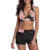 imageWomens Sporty Two Piece Swimsuits Halter Push Up Bathing Suits Athletic Swimwear for WomenPink Flower