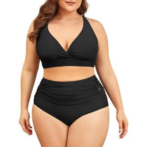 imageAmerican Trends Womens Plus Size Bikini Two Piece Swimsuits Tummy Control Bathing Suits High Waisted Bikini SwimwearBlack