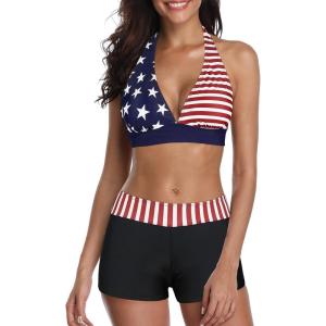 imageWomens Sporty Two Piece Swimsuits Halter Push Up Bathing Suits Athletic Swimwear for WomenAmerican Flag