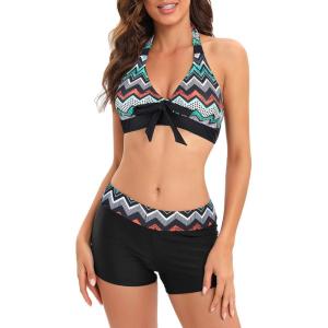 imageWomens Sporty Two Piece Swimsuits Halter Push Up Bathing Suits Athletic Swimwear for WomenMulticolor