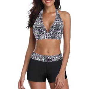 imageWomens Sporty Two Piece Swimsuits Halter Push Up Bathing Suits Athletic Swimwear for WomenPurple Print