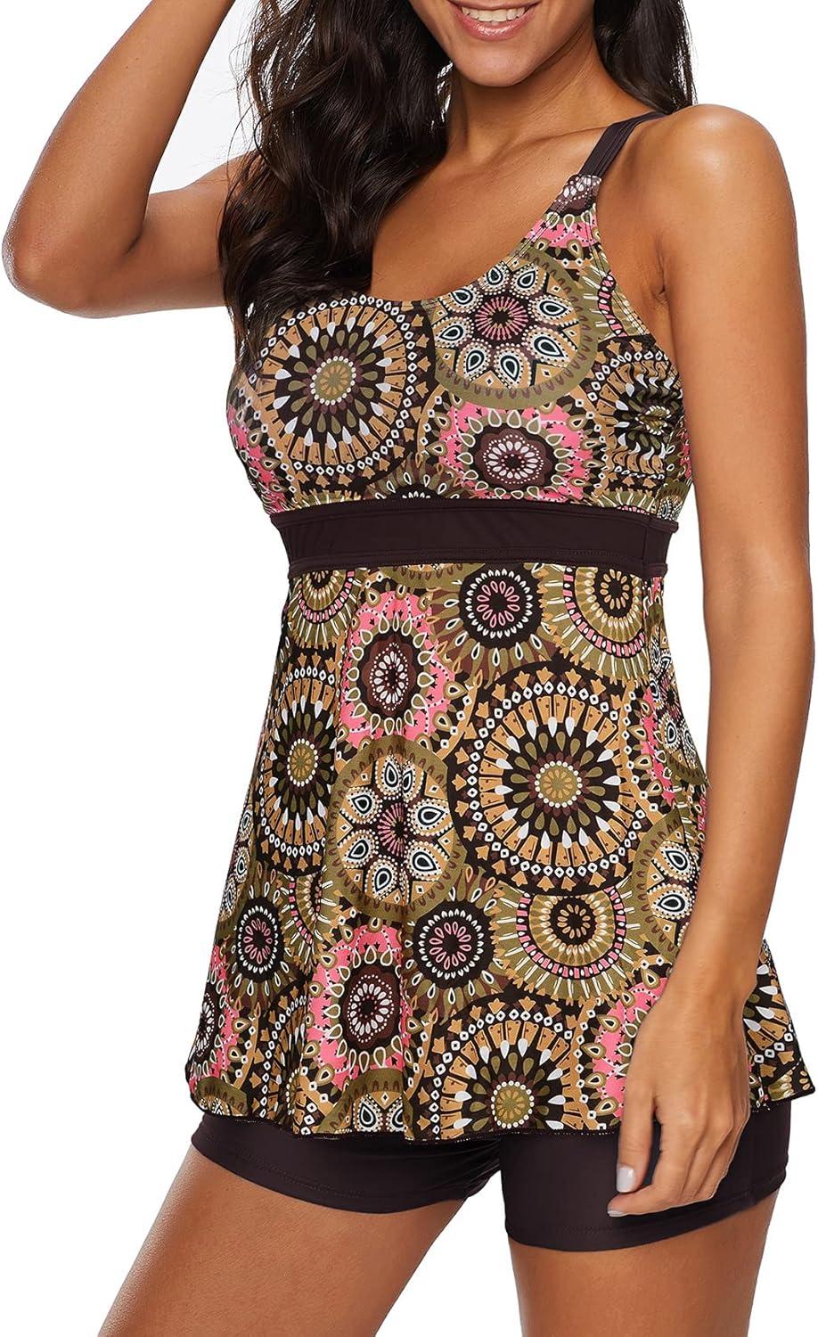imageAmerican Trends Tankini Swimsuits Plus Size Tankini Bathing Suits for Women Tankini Bathing Suits Swimwear for WomenBrown Print