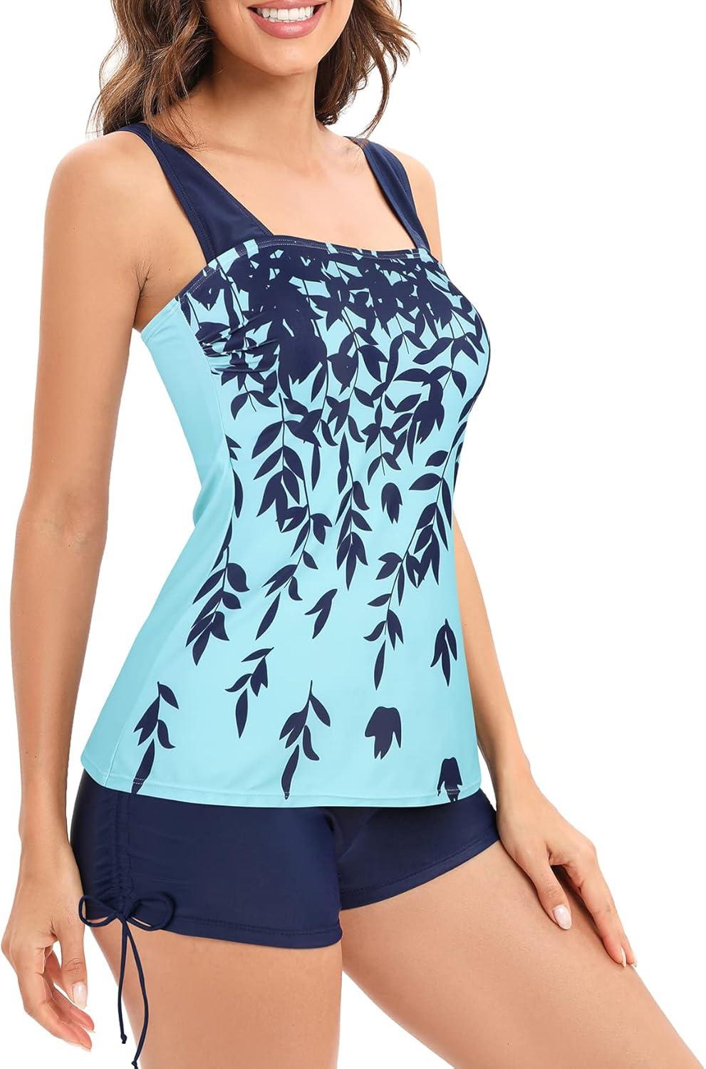 imageAmerican Trends Tankini Swimsuits Plus Size Tankini Bathing Suits for Women Tankini Bathing Suits Swimwear for WomenCyan Navy Leaf