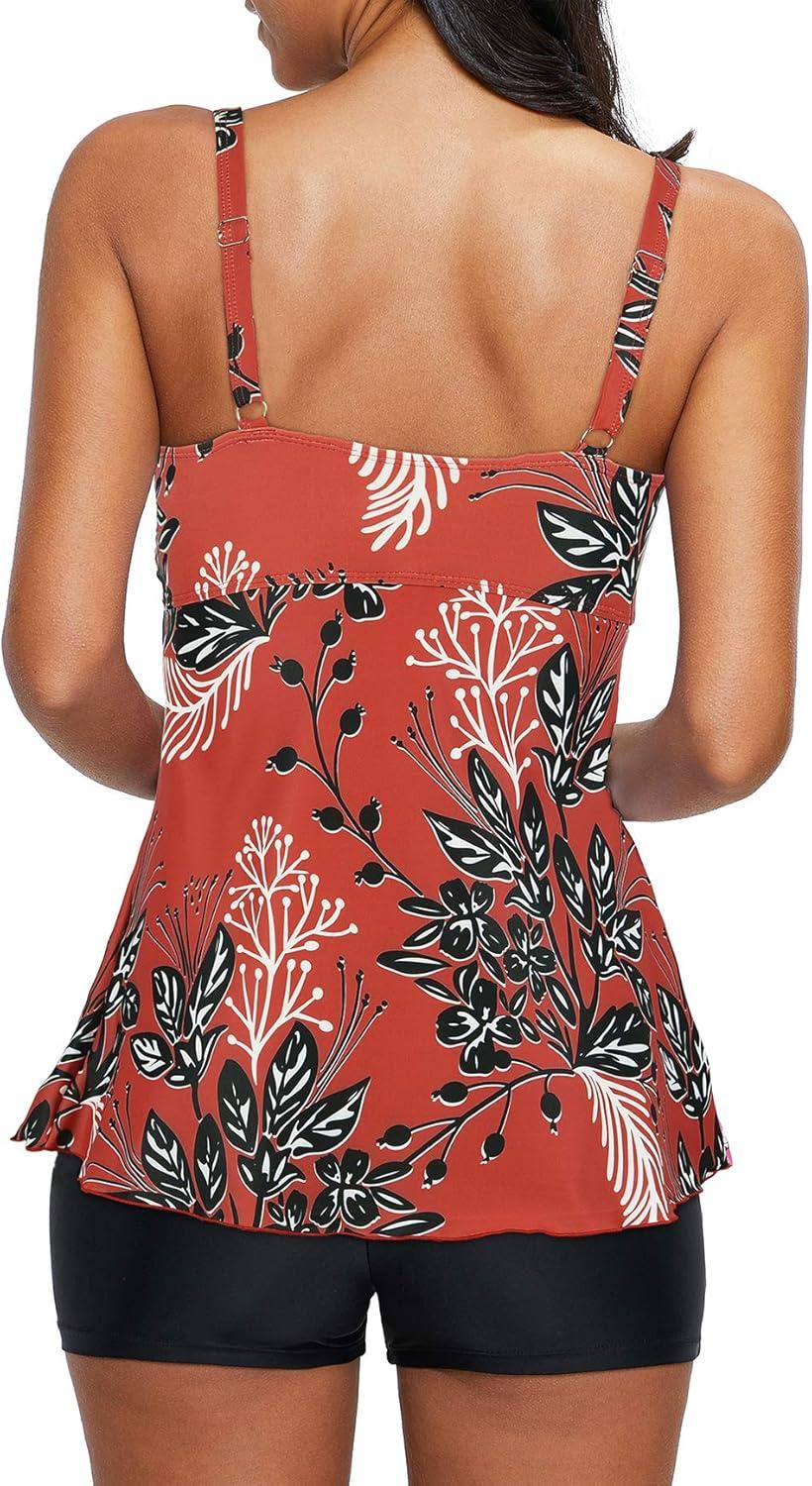imageAmerican Trends Tankini Swimsuits Plus Size Tankini Bathing Suits for Women Tankini Bathing Suits Swimwear for WomenRed Black Floral
