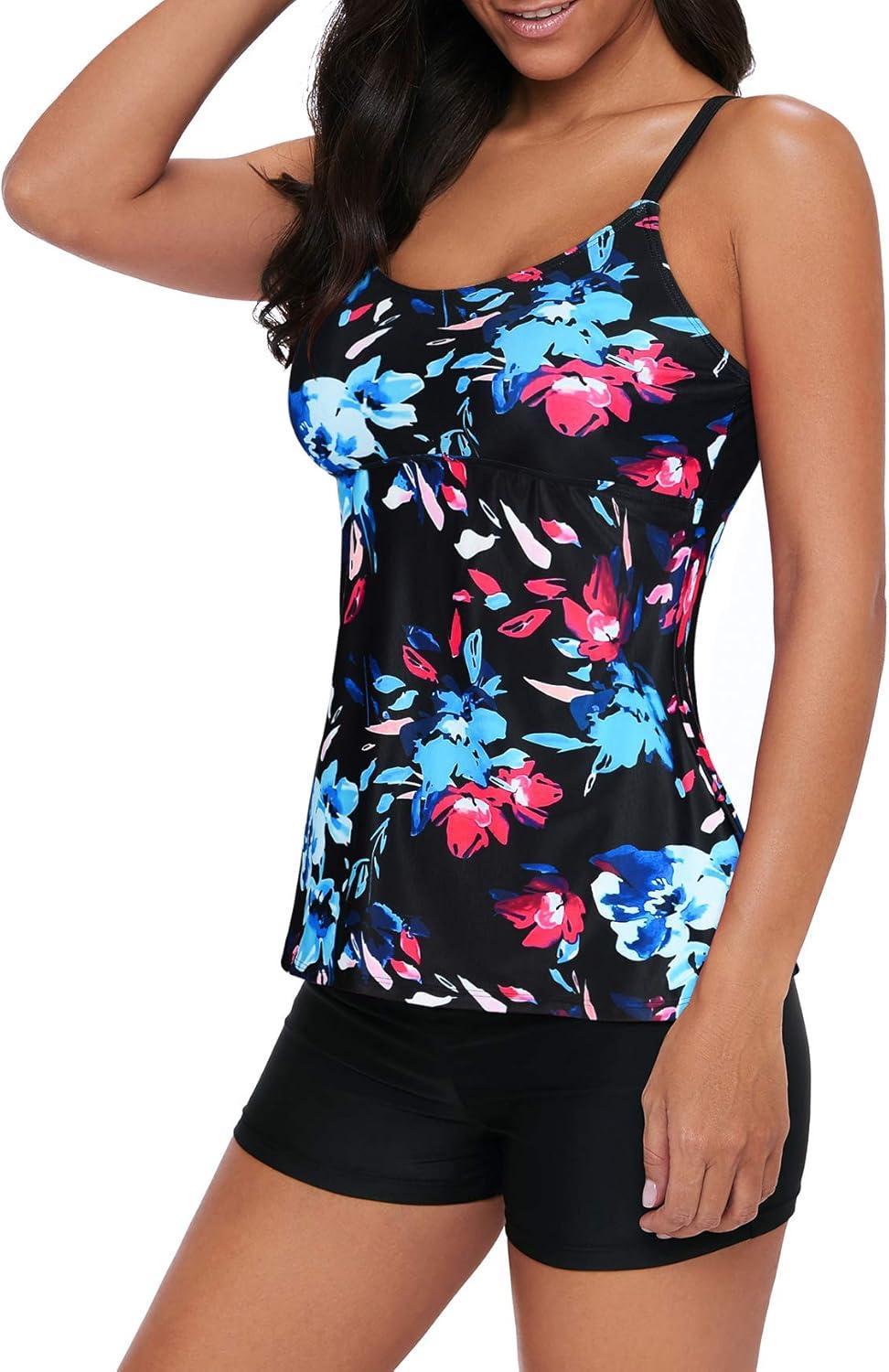 imageAmerican Trends Tankini Swimsuits for Women Two Piece Bathing Suits Tankini Top with Boyshorts Swimwear for Women02 Black Blue Print