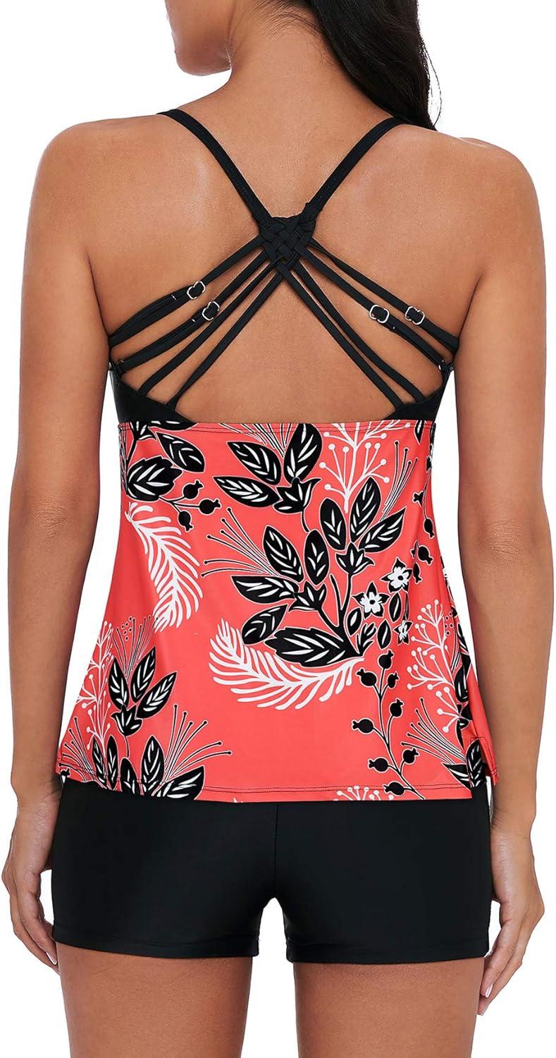 imageAmerican Trends Tankini Swimsuits for Women Two Piece Bathing Suits Tankini Top with Boyshorts Swimwear for Women02 Red Black