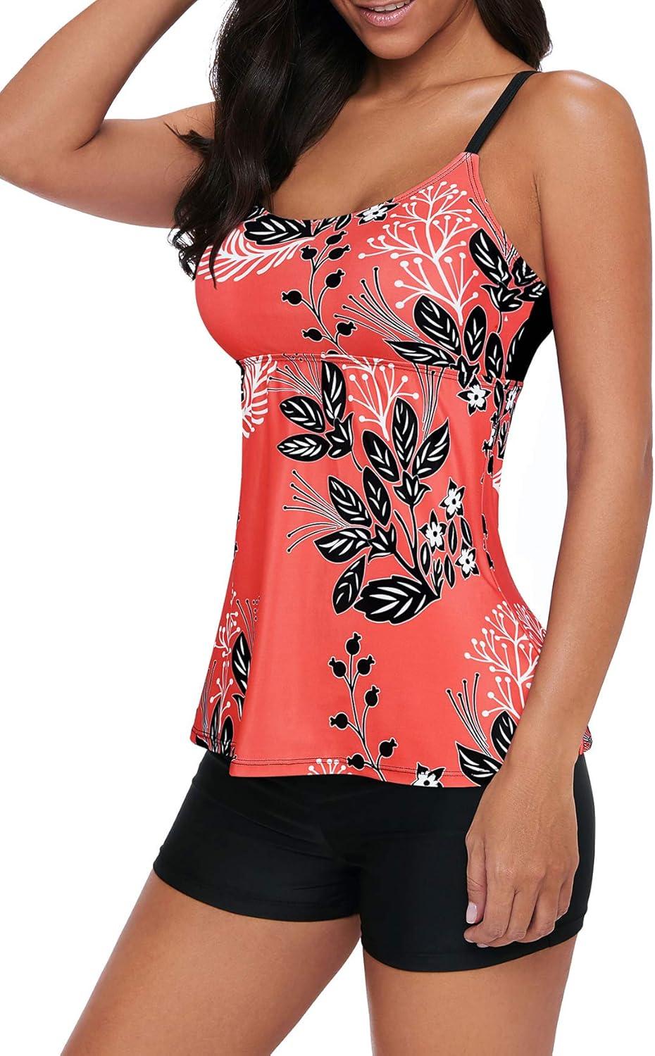 imageAmerican Trends Tankini Swimsuits for Women Two Piece Bathing Suits Tankini Top with Boyshorts Swimwear for Women02 Red Black