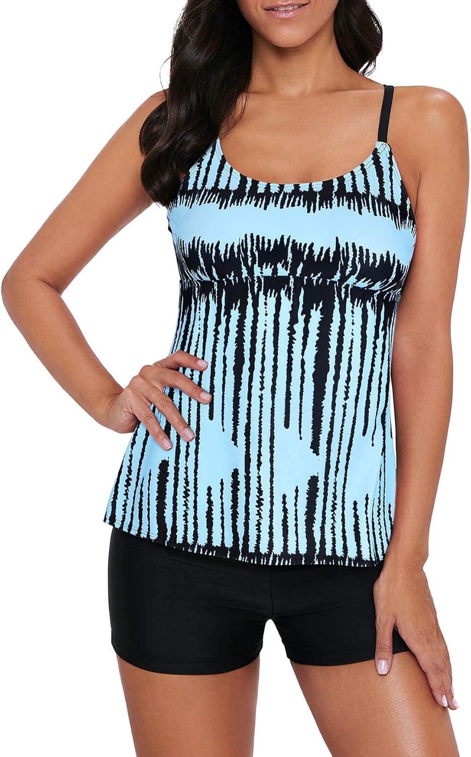 imageAmerican Trends Tankini Swimsuits for Women Two Piece Bathing Suits Tankini Top with Boyshorts Swimwear for Women03 Blue White