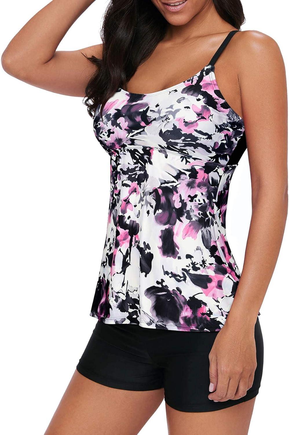 imageAmerican Trends Tankini Swimsuits for Women Two Piece Bathing Suits Tankini Top with Boyshorts Swimwear for Women07 Ink Painting
