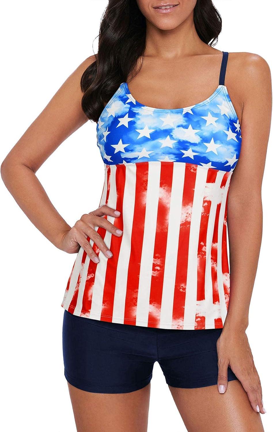 imageAmerican Trends Tankini Swimsuits for Women Two Piece Bathing Suits Tankini Top with Boyshorts Swimwear for WomenAmerican Flag