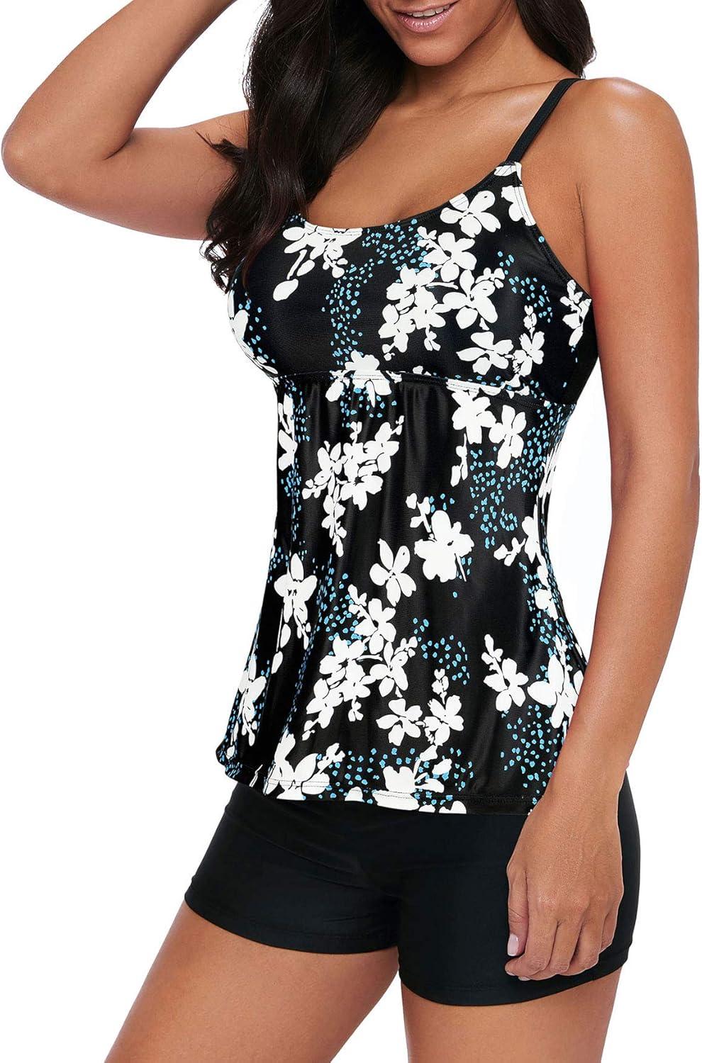 imageAmerican Trends Tankini Swimsuits for Women Two Piece Bathing Suits Tankini Top with Boyshorts Swimwear for WomenBlack White Print