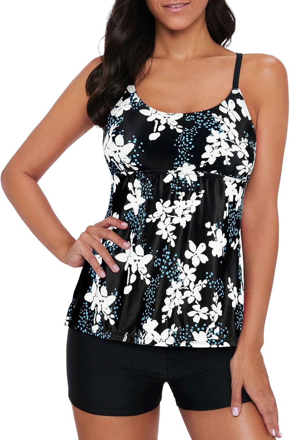 imageAmerican Trends Tankini Swimsuits for Women Two Piece Bathing Suits Tankini Top with Boyshorts Swimwear for WomenBlack White Print