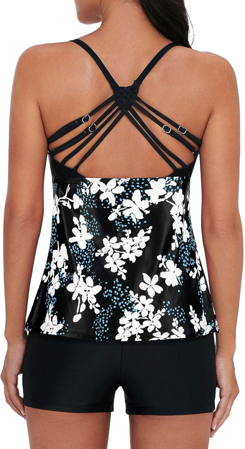 imageAmerican Trends Tankini Swimsuits for Women Two Piece Bathing Suits Tankini Top with Boyshorts Swimwear for WomenBlack White Print
