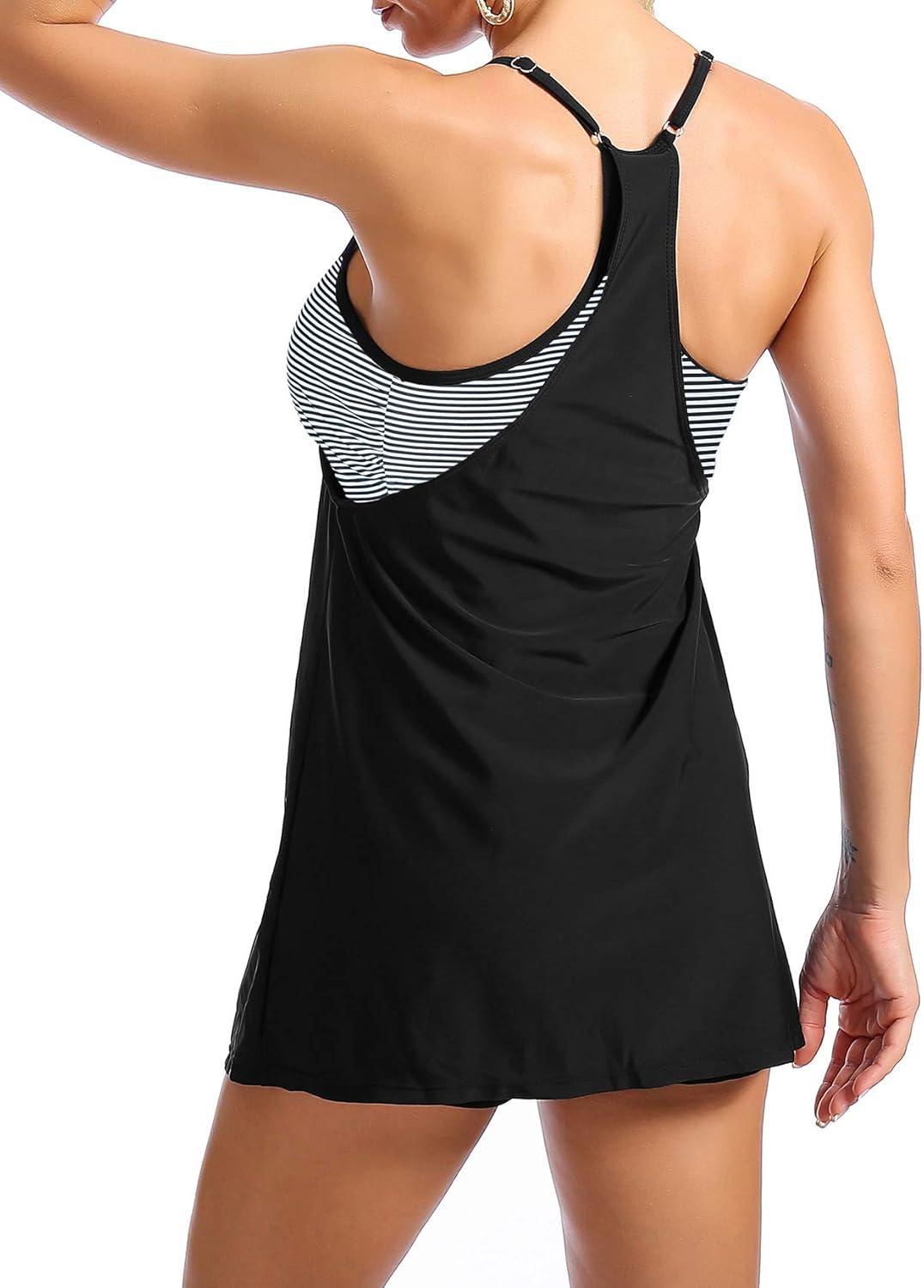 imageAmerican Trends Tankini Swimsuits for Women Two Piece Bathing Suits Tankini Top with Boyshorts Swimwear for WomenBlackwhite Pinstripes