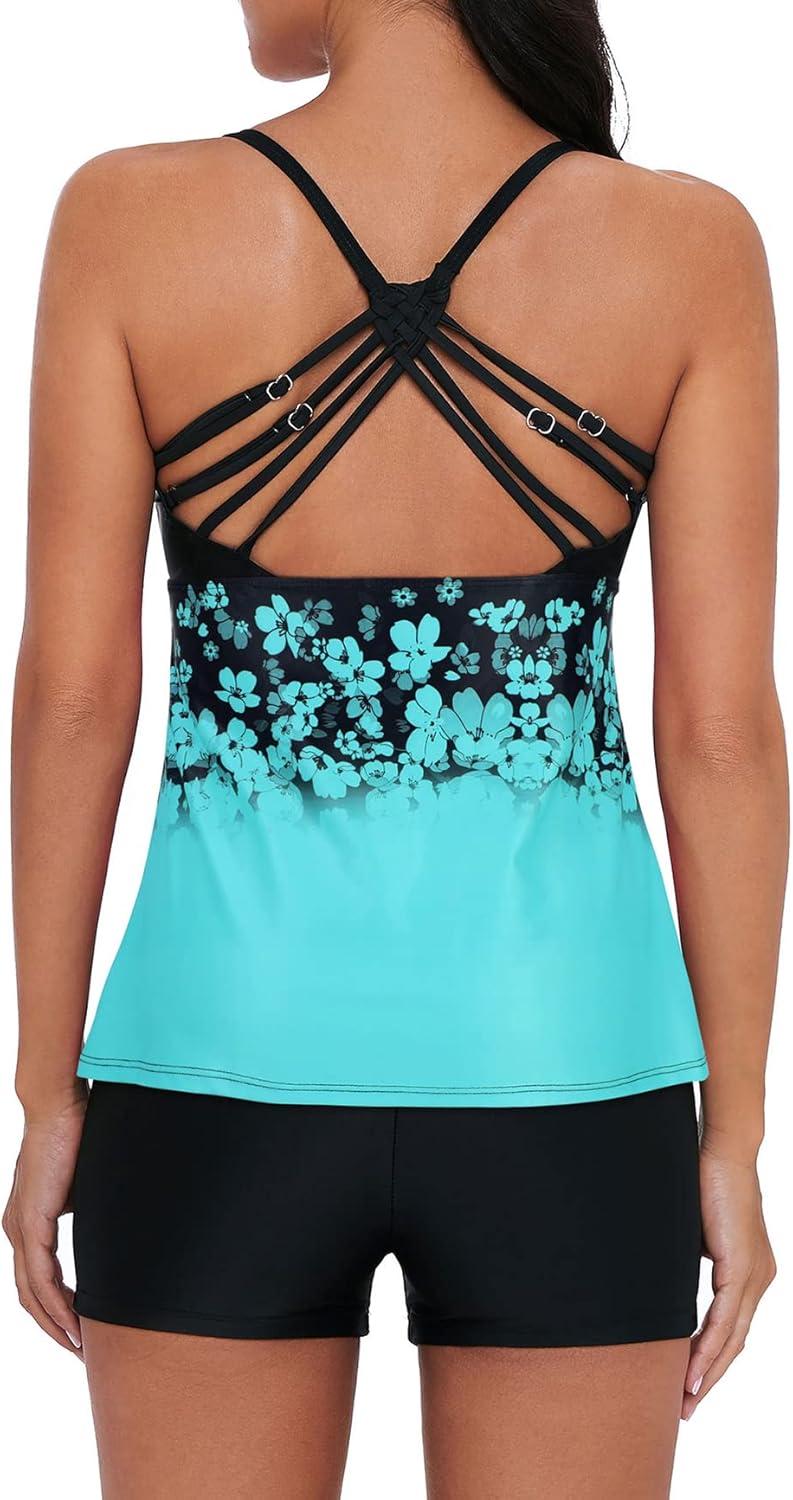 imageAmerican Trends Tankini Swimsuits for Women Two Piece Bathing Suits Tankini Top with Boyshorts Swimwear for WomenGreen Floral
