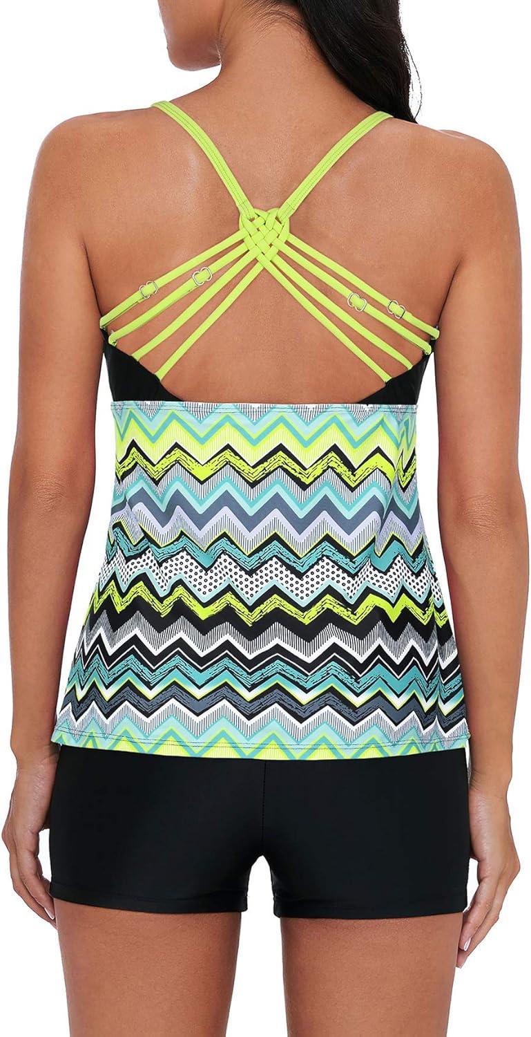 imageAmerican Trends Tankini Swimsuits for Women Two Piece Bathing Suits Tankini Top with Boyshorts Swimwear for WomenLight Yellow