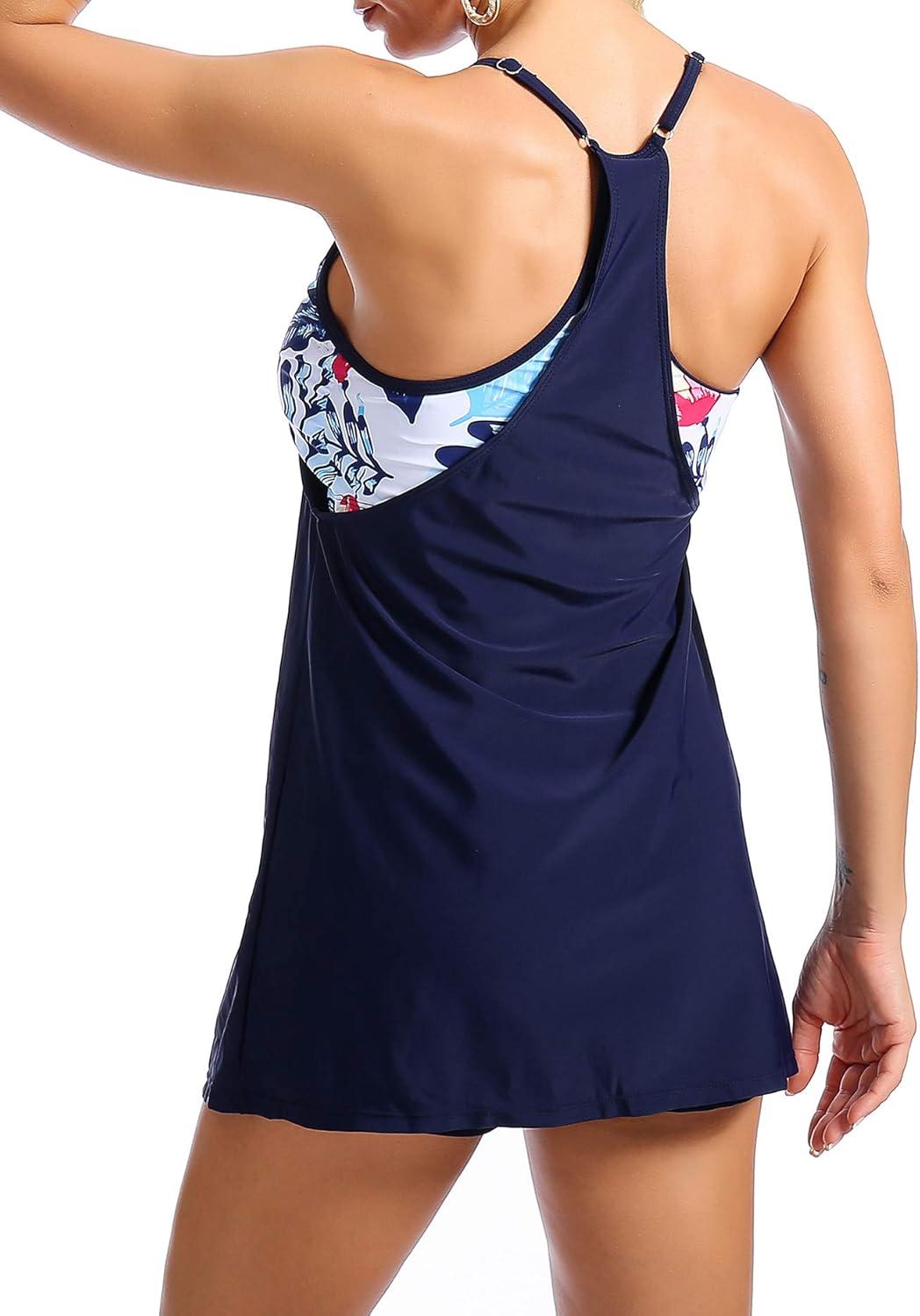 imageAmerican Trends Tankini Swimsuits for Women Two Piece Bathing Suits Tankini Top with Boyshorts Swimwear for WomenNavy Blue Print