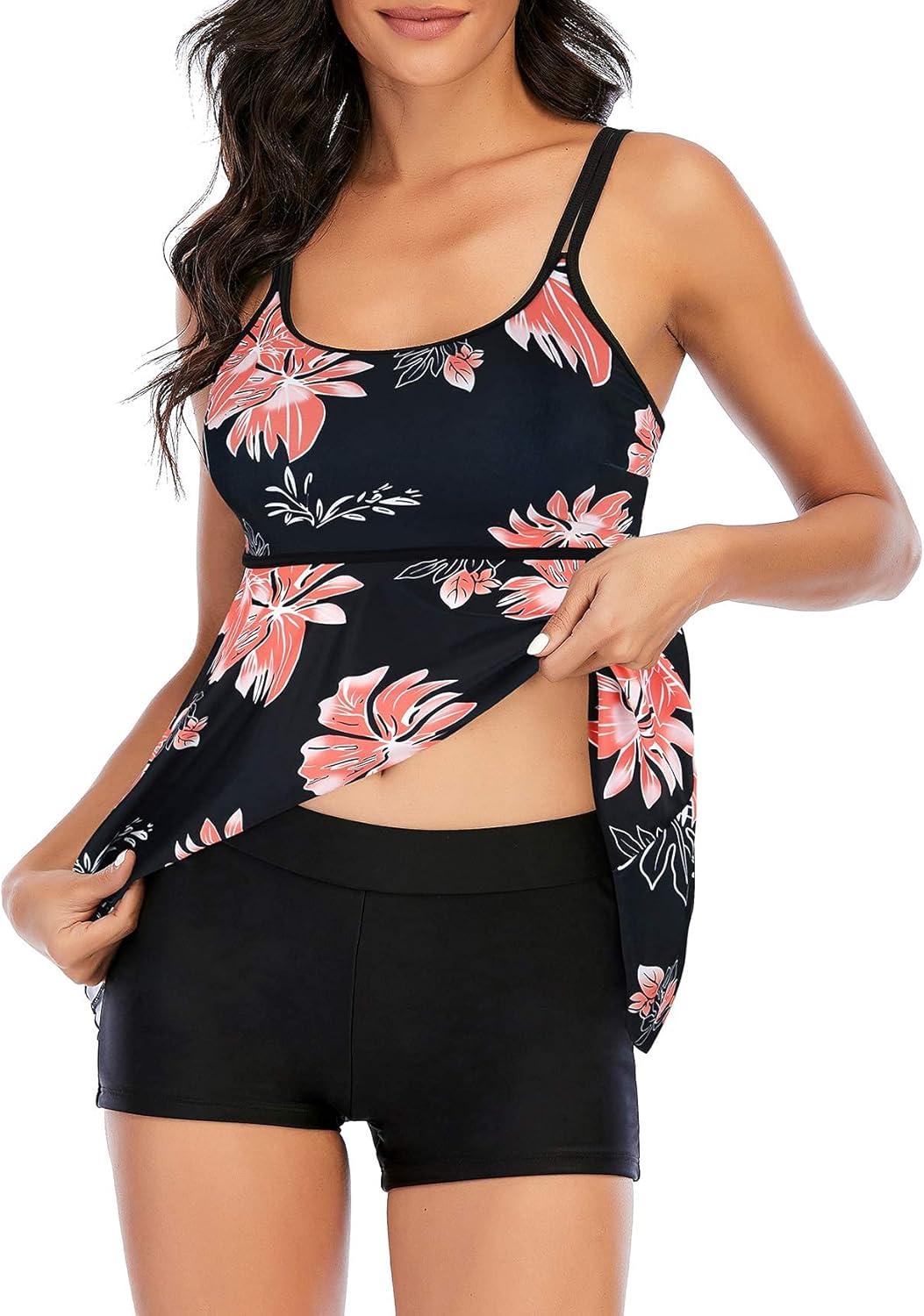 imageAmerican Trends Tankini Swimsuits for Women Two Piece Bathing Suits Tankini Top with Boyshorts Swimwear for WomenPink Floral
