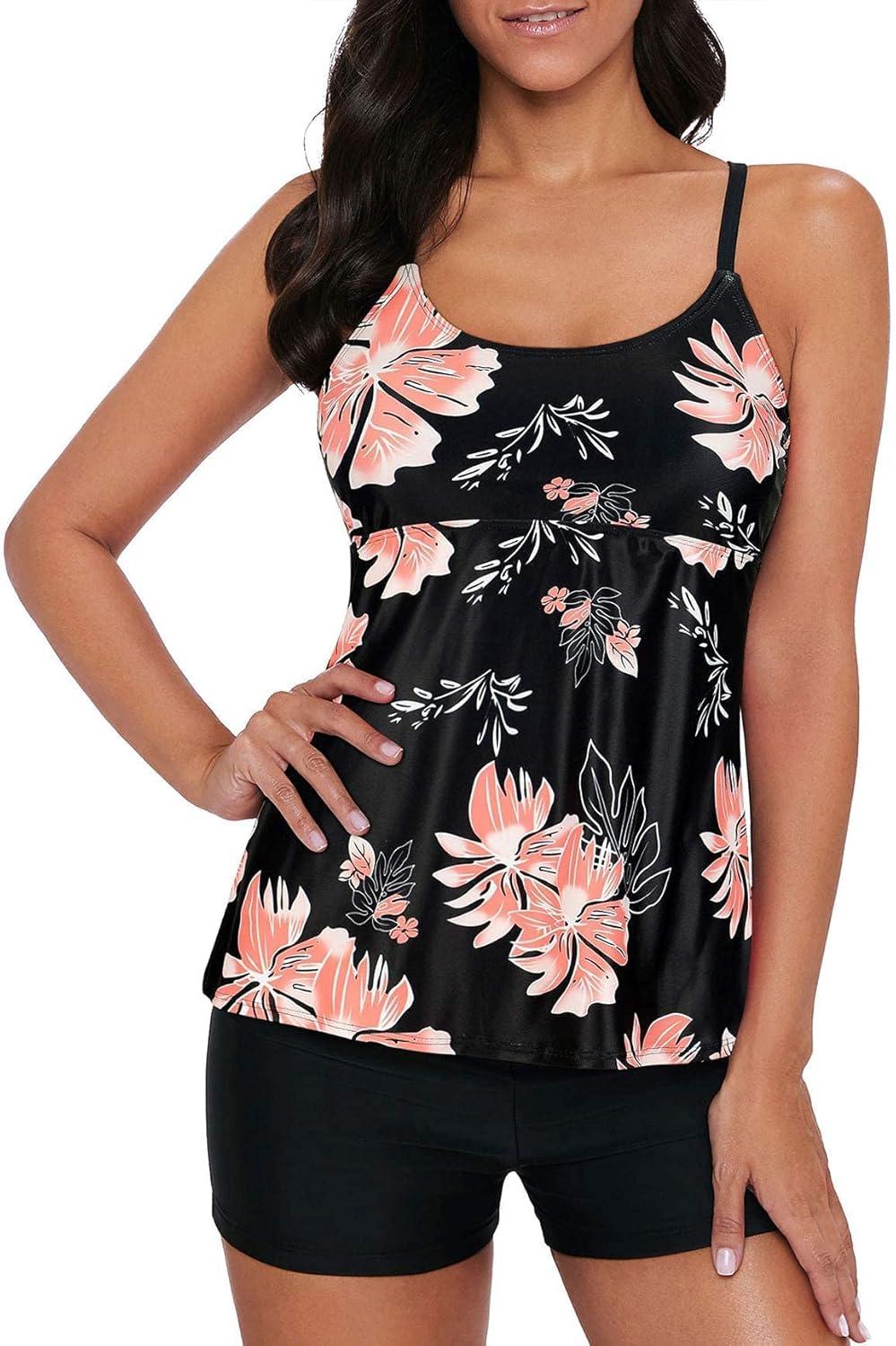 imageAmerican Trends Tankini Swimsuits for Women Two Piece Bathing Suits Tankini Top with Boyshorts Swimwear for WomenPink Print