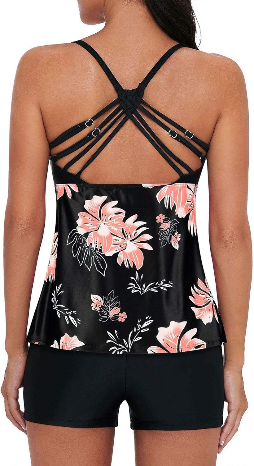 imageAmerican Trends Tankini Swimsuits for Women Two Piece Bathing Suits Tankini Top with Boyshorts Swimwear for WomenPink Print