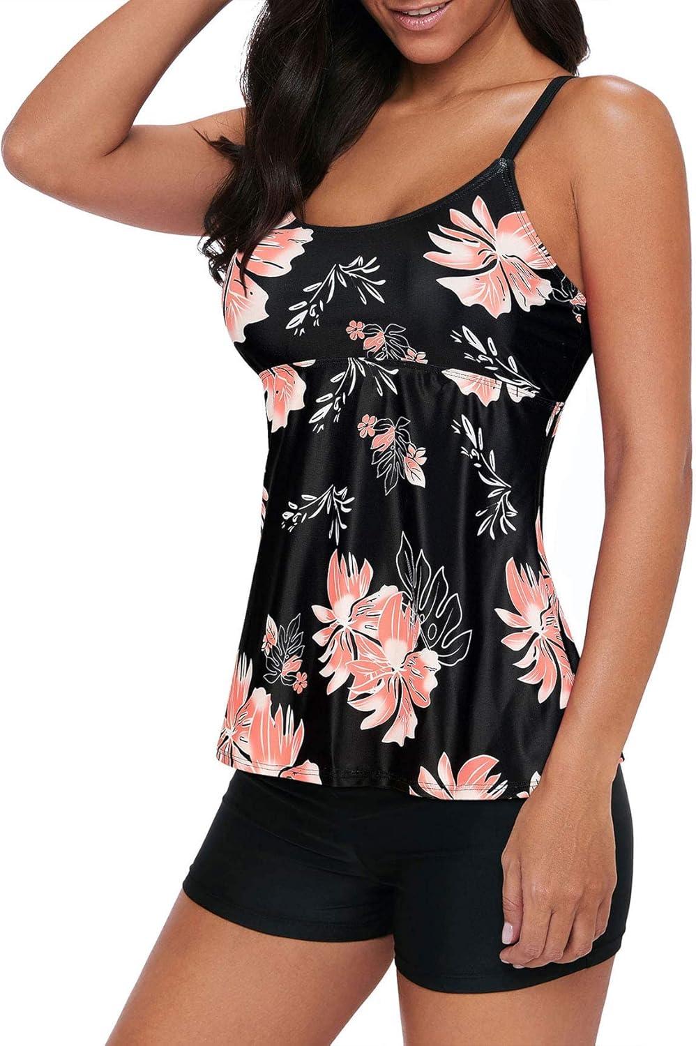 imageAmerican Trends Tankini Swimsuits for Women Two Piece Bathing Suits Tankini Top with Boyshorts Swimwear for WomenPink Print