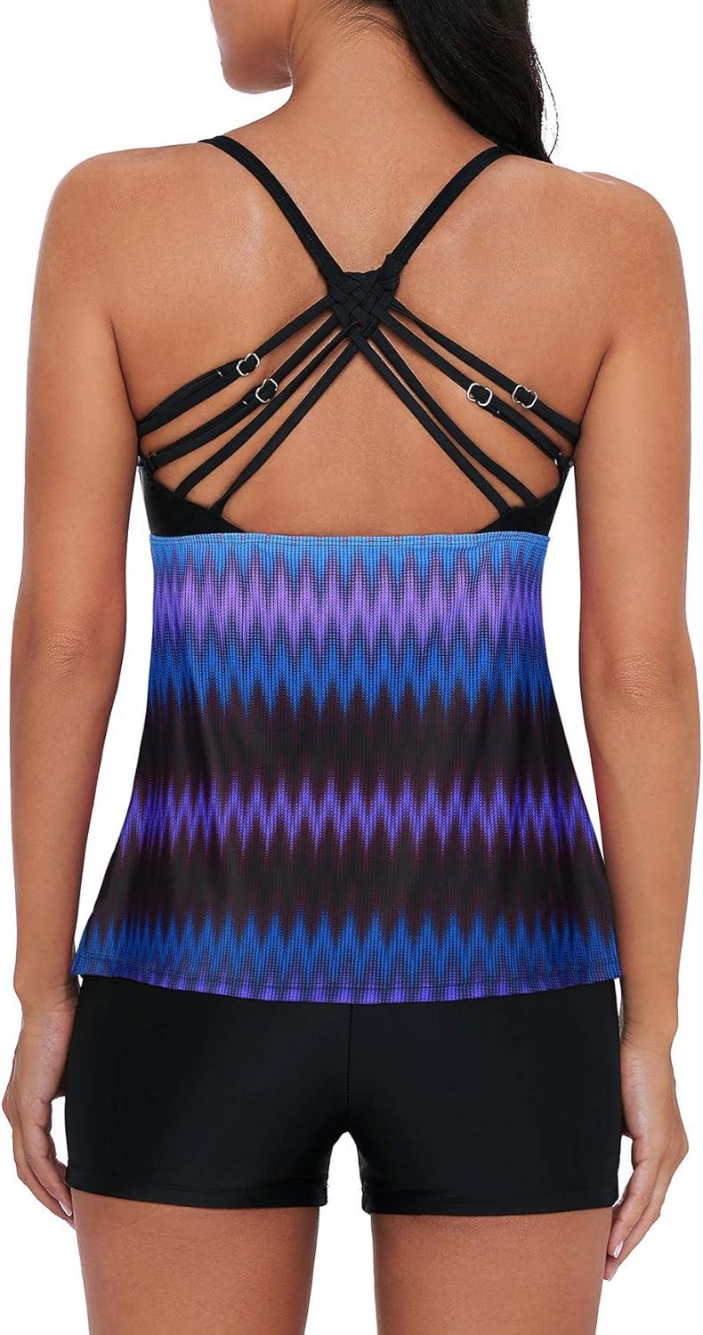 imageAmerican Trends Tankini Swimsuits for Women Two Piece Bathing Suits Tankini Top with Boyshorts Swimwear for WomenPurple Print