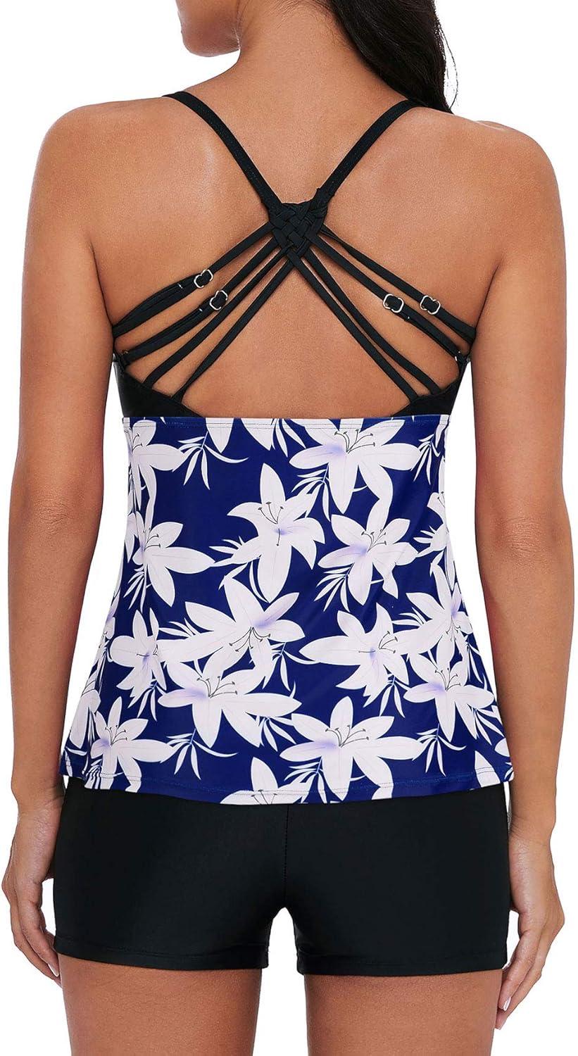 imageAmerican Trends Tankini Swimsuits for Women Two Piece Bathing Suits Tankini Top with Boyshorts Swimwear for WomenWhite Floral Print