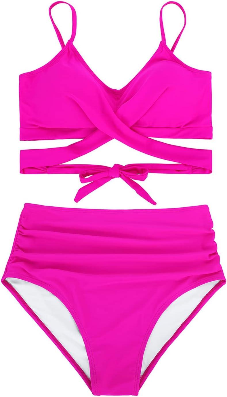 imageAmerican Trends Womens High Waisted Bikini Swimsuits Push Up Bikini Sets Sexy Bathing Suits Two Piece Swimsuit01rose Red