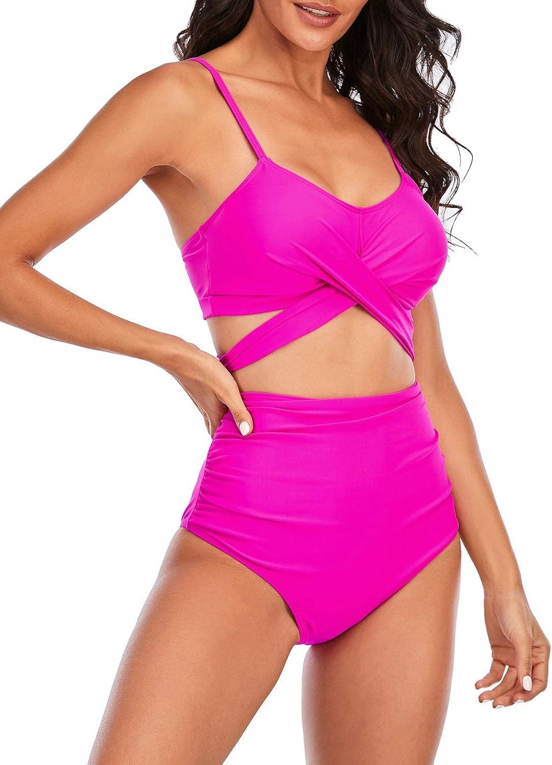 imageAmerican Trends Womens High Waisted Bikini Swimsuits Push Up Bikini Sets Sexy Bathing Suits Two Piece Swimsuit01rose Red