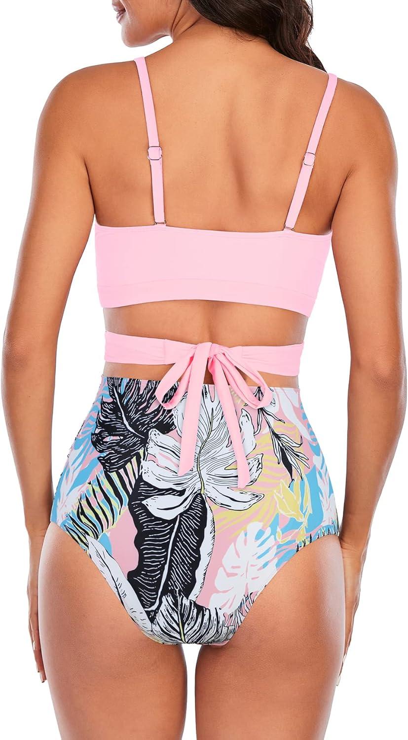 imageAmerican Trends Womens High Waisted Bikini Swimsuits Push Up Bikini Sets Sexy Bathing Suits Two Piece Swimsuit03pink Print