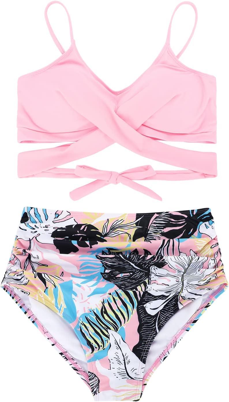 imageAmerican Trends Womens High Waisted Bikini Swimsuits Push Up Bikini Sets Sexy Bathing Suits Two Piece Swimsuit03pink Print