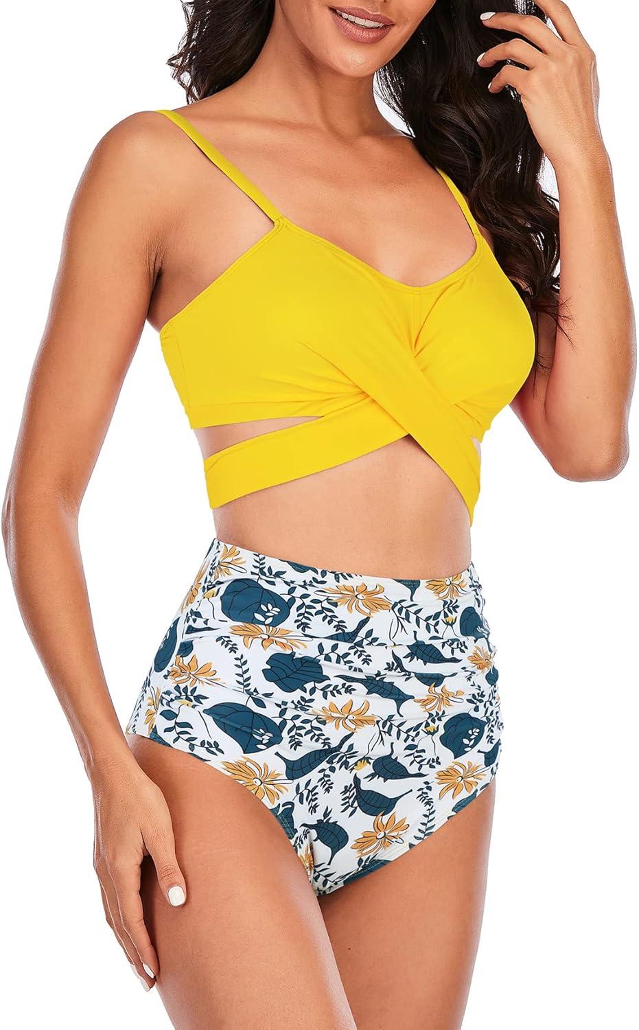 imageAmerican Trends Womens High Waisted Bikini Swimsuits Push Up Bikini Sets Sexy Bathing Suits Two Piece Swimsuit05yellow Print