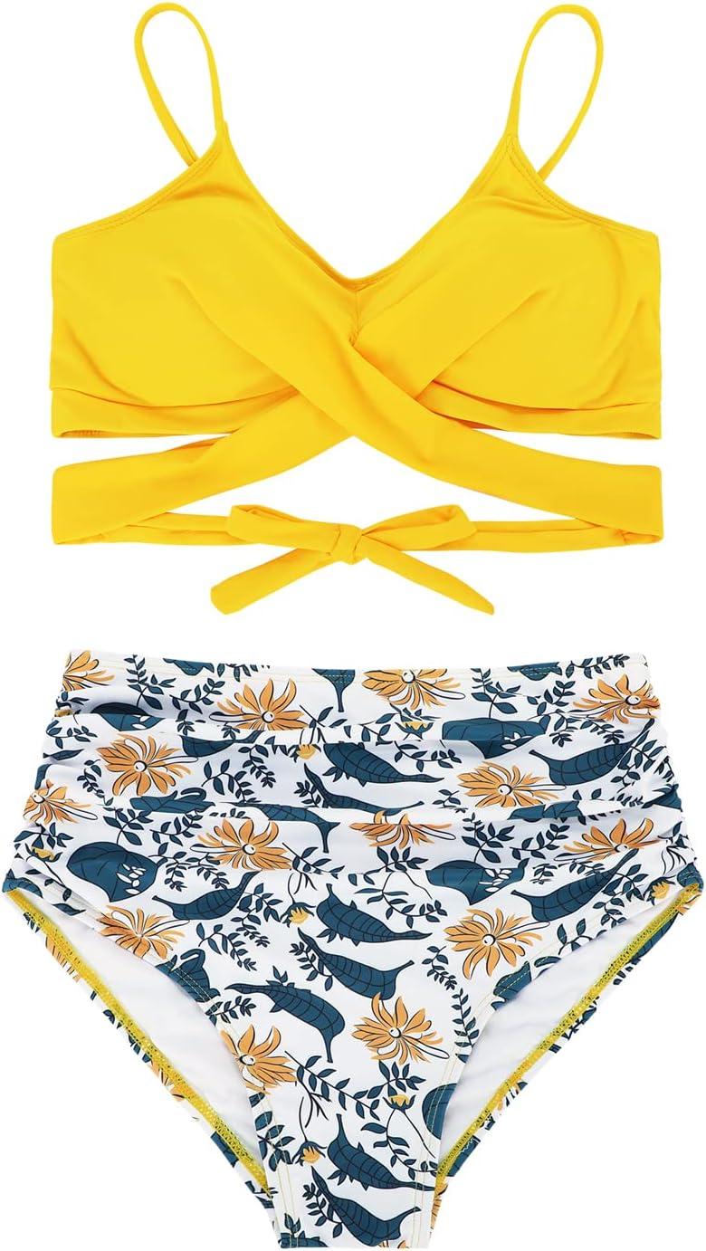 imageAmerican Trends Womens High Waisted Bikini Swimsuits Push Up Bikini Sets Sexy Bathing Suits Two Piece Swimsuit05yellow Print