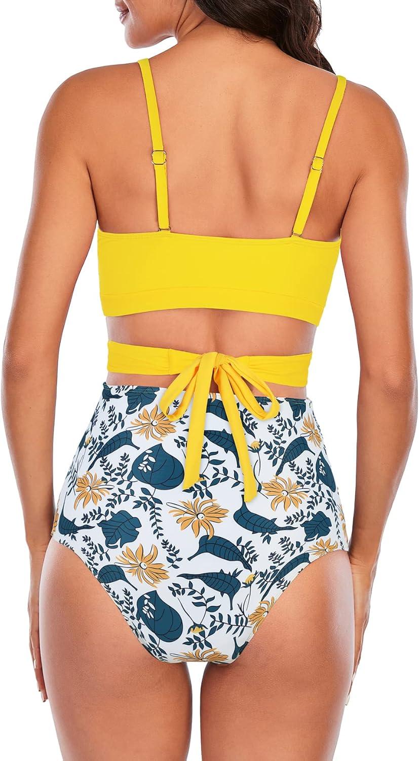 imageAmerican Trends Womens High Waisted Bikini Swimsuits Push Up Bikini Sets Sexy Bathing Suits Two Piece Swimsuit05yellow Print