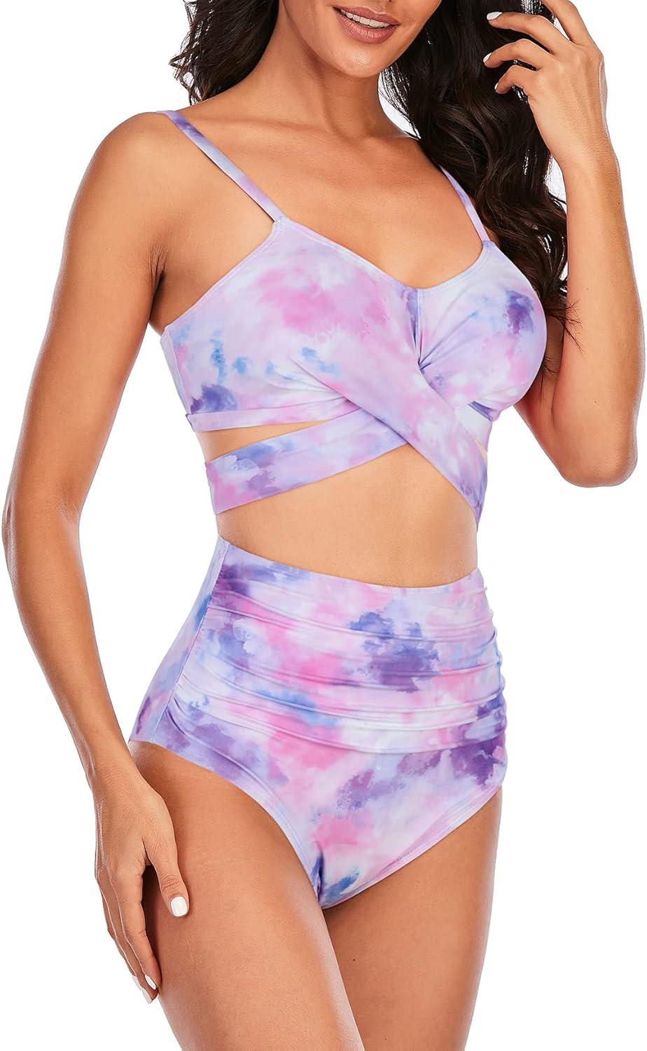 imageAmerican Trends Womens High Waisted Bikini Swimsuits Push Up Bikini Sets Sexy Bathing Suits Two Piece Swimsuit06purple Tie Dye