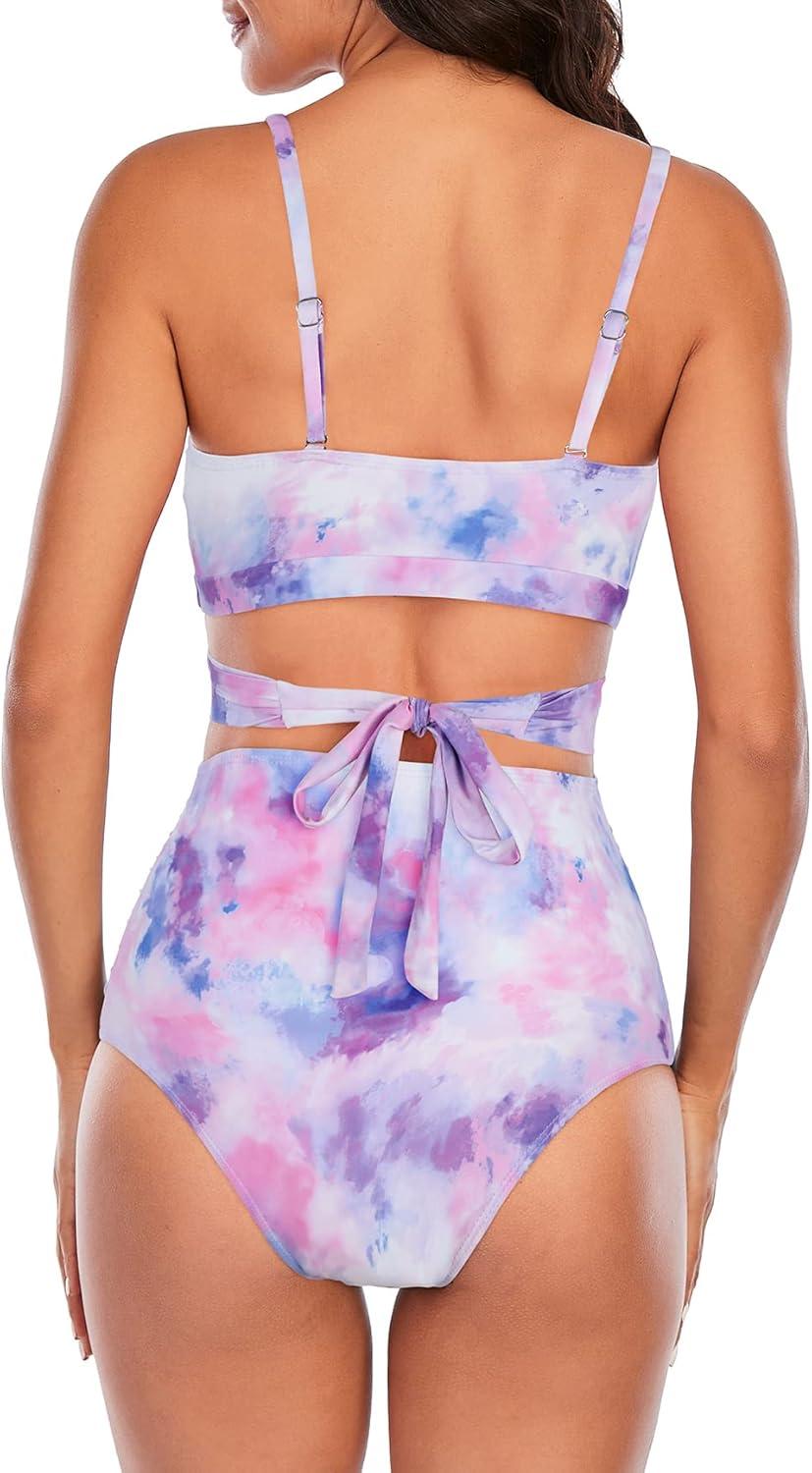 imageAmerican Trends Womens High Waisted Bikini Swimsuits Push Up Bikini Sets Sexy Bathing Suits Two Piece Swimsuit06purple Tie Dye