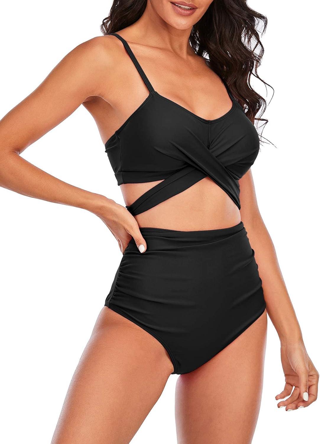 imageAmerican Trends Womens High Waisted Bikini Swimsuits Push Up Bikini Sets Sexy Bathing Suits Two Piece SwimsuitBlack
