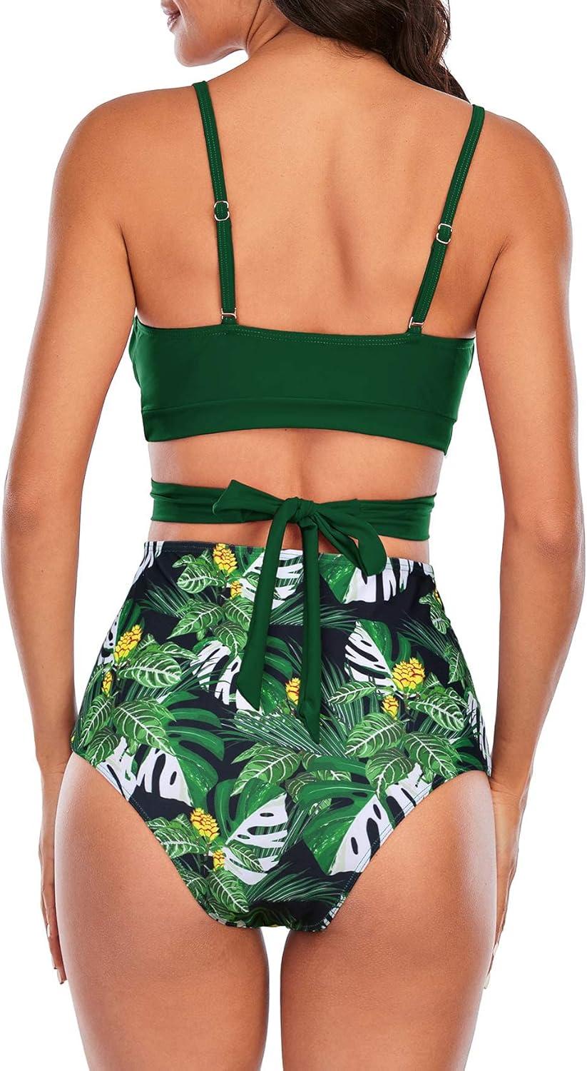 imageAmerican Trends Womens High Waisted Bikini Swimsuits Push Up Bikini Sets Sexy Bathing Suits Two Piece SwimsuitGreen Floral Print