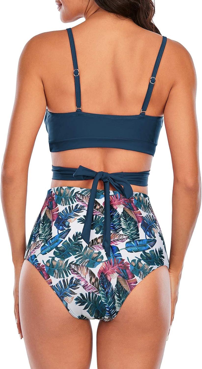 imageAmerican Trends Womens High Waisted Bikini Swimsuits Push Up Bikini Sets Sexy Bathing Suits Two Piece SwimsuitLeaf Print