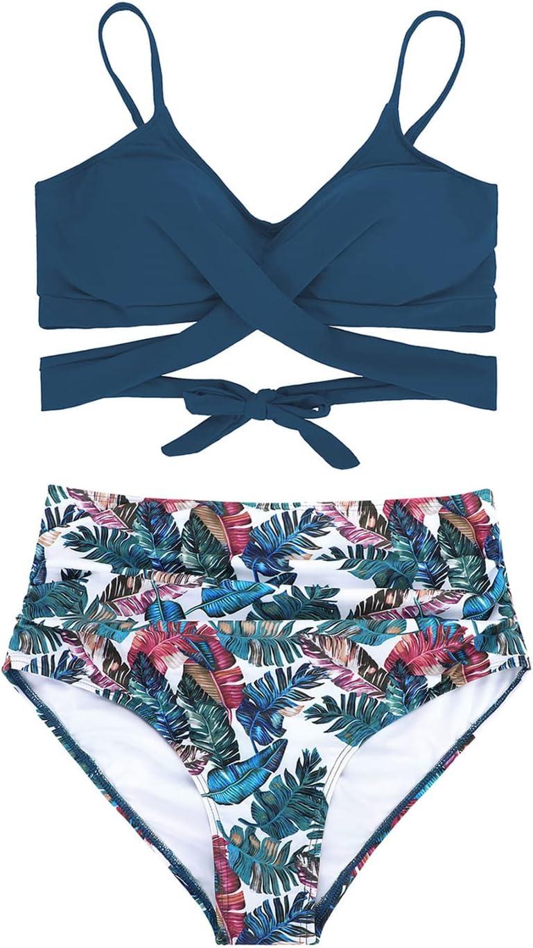imageAmerican Trends Womens High Waisted Bikini Swimsuits Push Up Bikini Sets Sexy Bathing Suits Two Piece SwimsuitLeaf Print