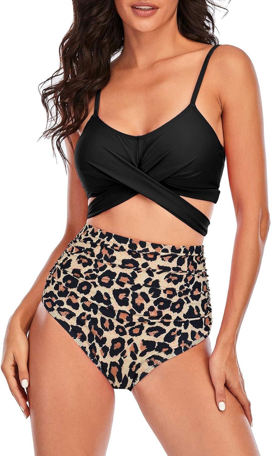 imageAmerican Trends Womens High Waisted Bikini Swimsuits Push Up Bikini Sets Sexy Bathing Suits Two Piece SwimsuitLeopard Patten