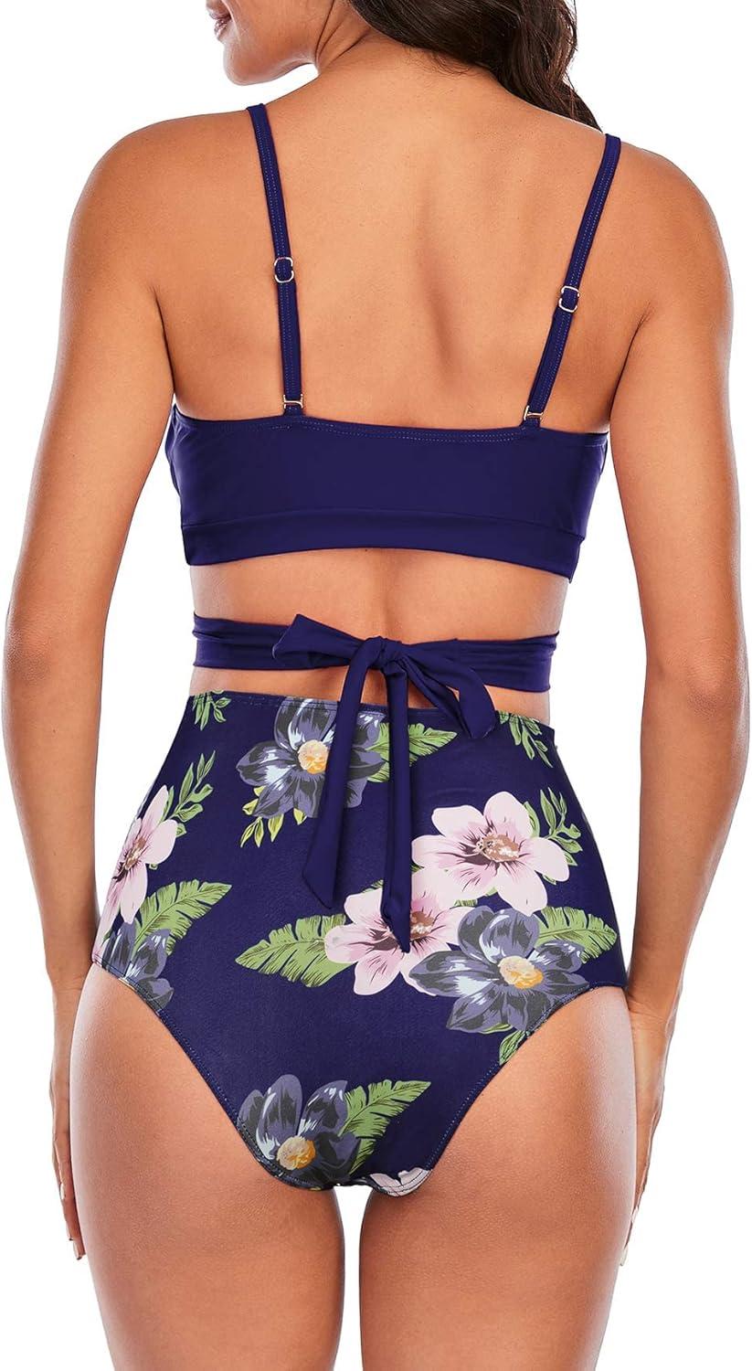 imageAmerican Trends Womens High Waisted Bikini Swimsuits Push Up Bikini Sets Sexy Bathing Suits Two Piece SwimsuitNavy Floral Print