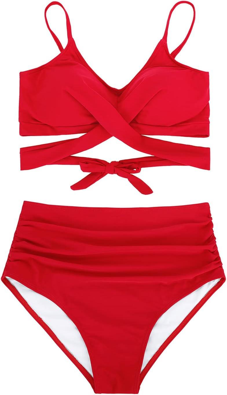 imageAmerican Trends Womens High Waisted Bikini Swimsuits Push Up Bikini Sets Sexy Bathing Suits Two Piece SwimsuitRed